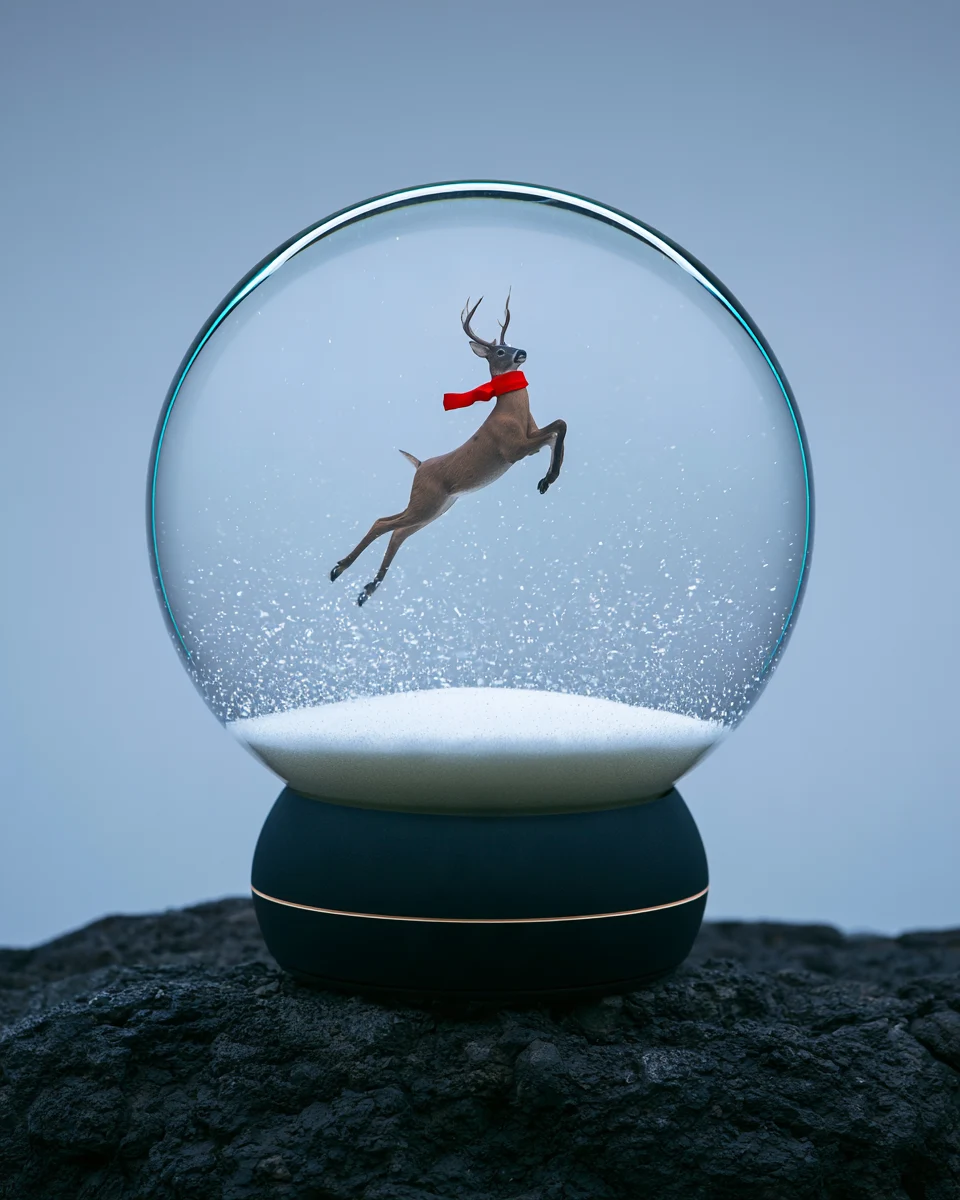 Deer Under Glass, snow globe