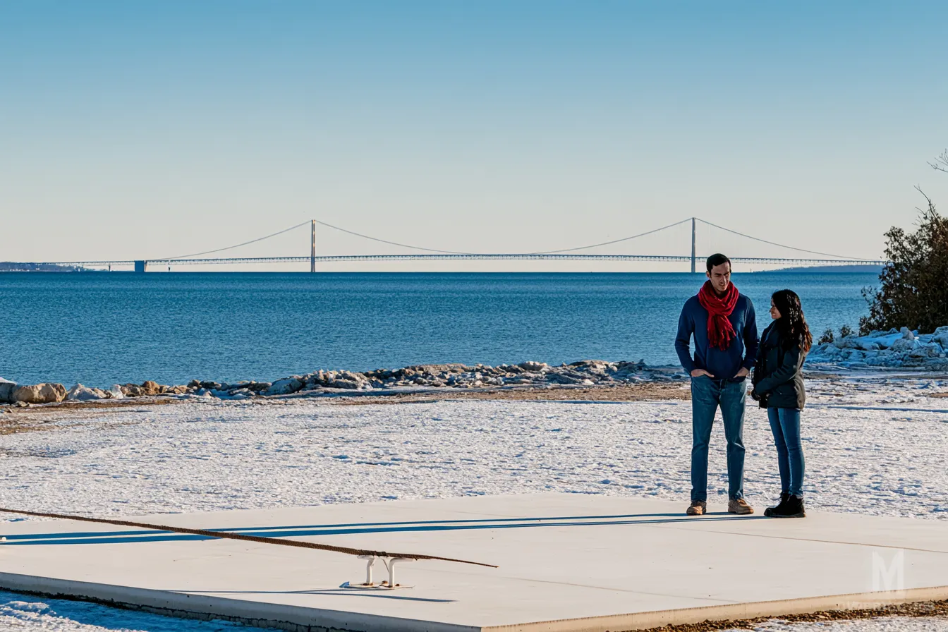 Winter setting artwork accompanying The Bridge Between Us